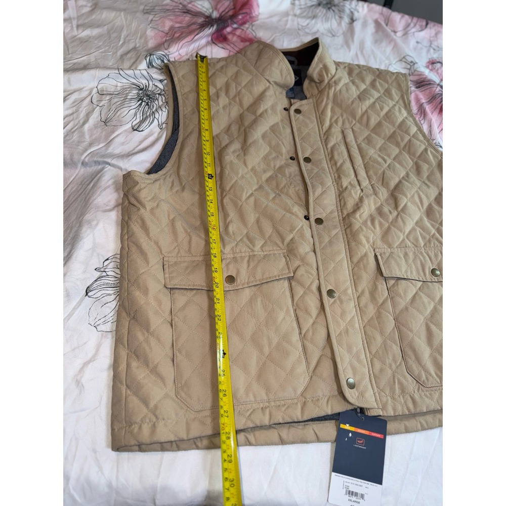 St Johns Bay Mens XXL Quilted Vest Khaki Tan Lightweight Full Zip Snap Pockets